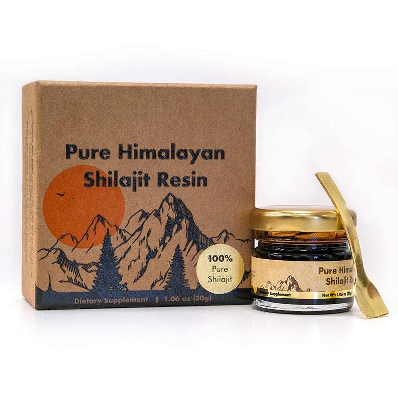 Shilajit pure Himalayan resin in glass jar with 58 percent concentration